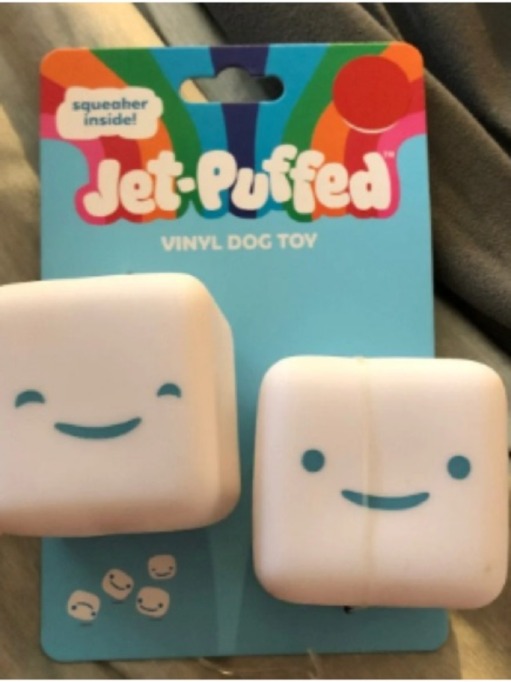 Jet-Puffed White Vinyl Dog Toy - Smiling Marshmallow Plush Squeaker